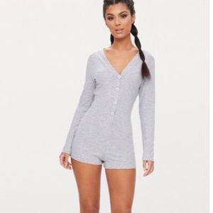 Grey Marl Ribbed Button Detail PJ Romper US 4